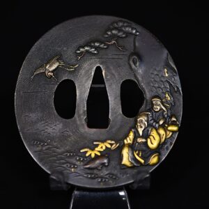 Marugata shakudo folklore tsuba