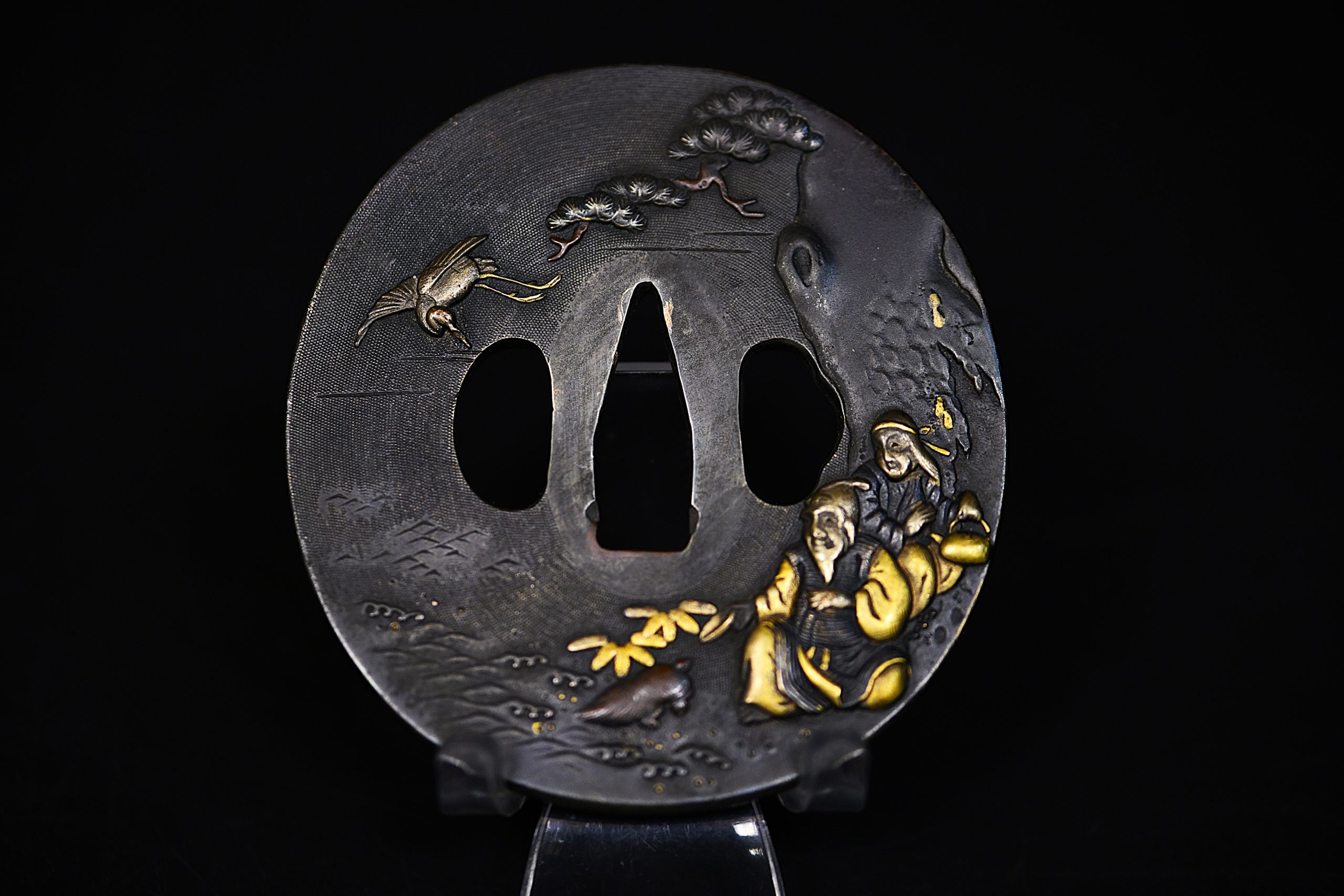 Marugata shakudo folklore tsuba