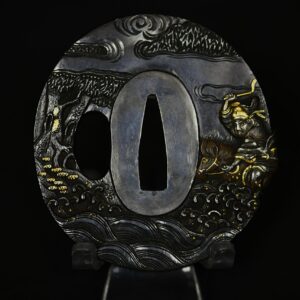 Marugata shakudo tsuba samurai