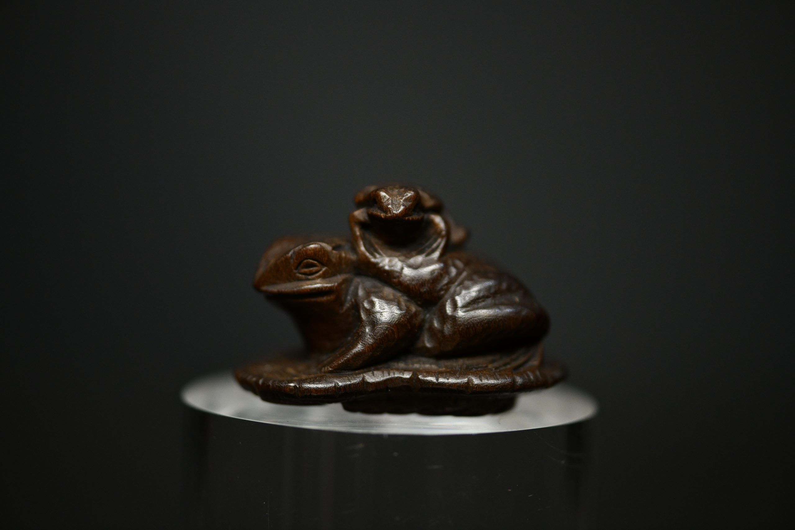 2 frogs netsuke wood