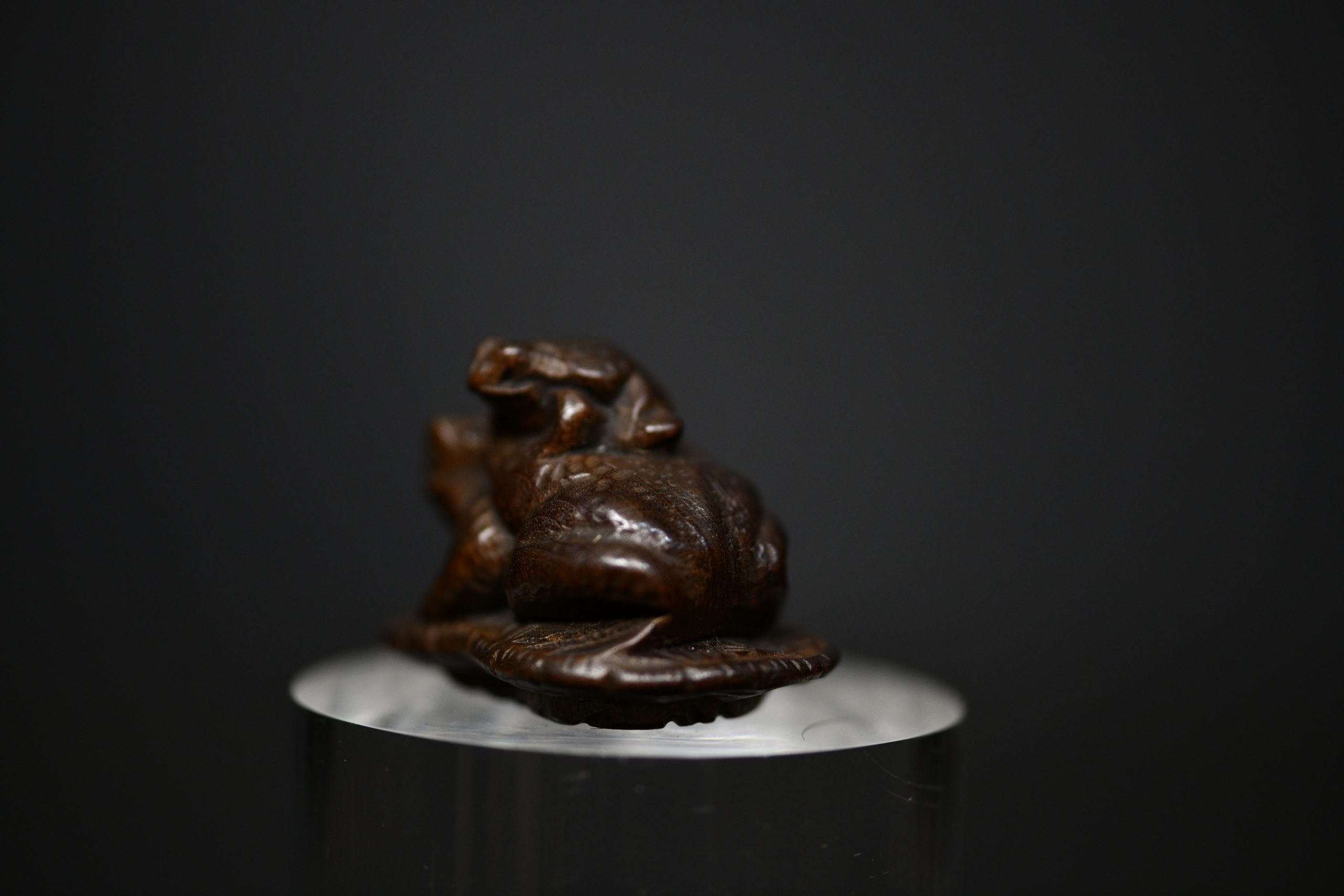 2 frogs netsuke wood