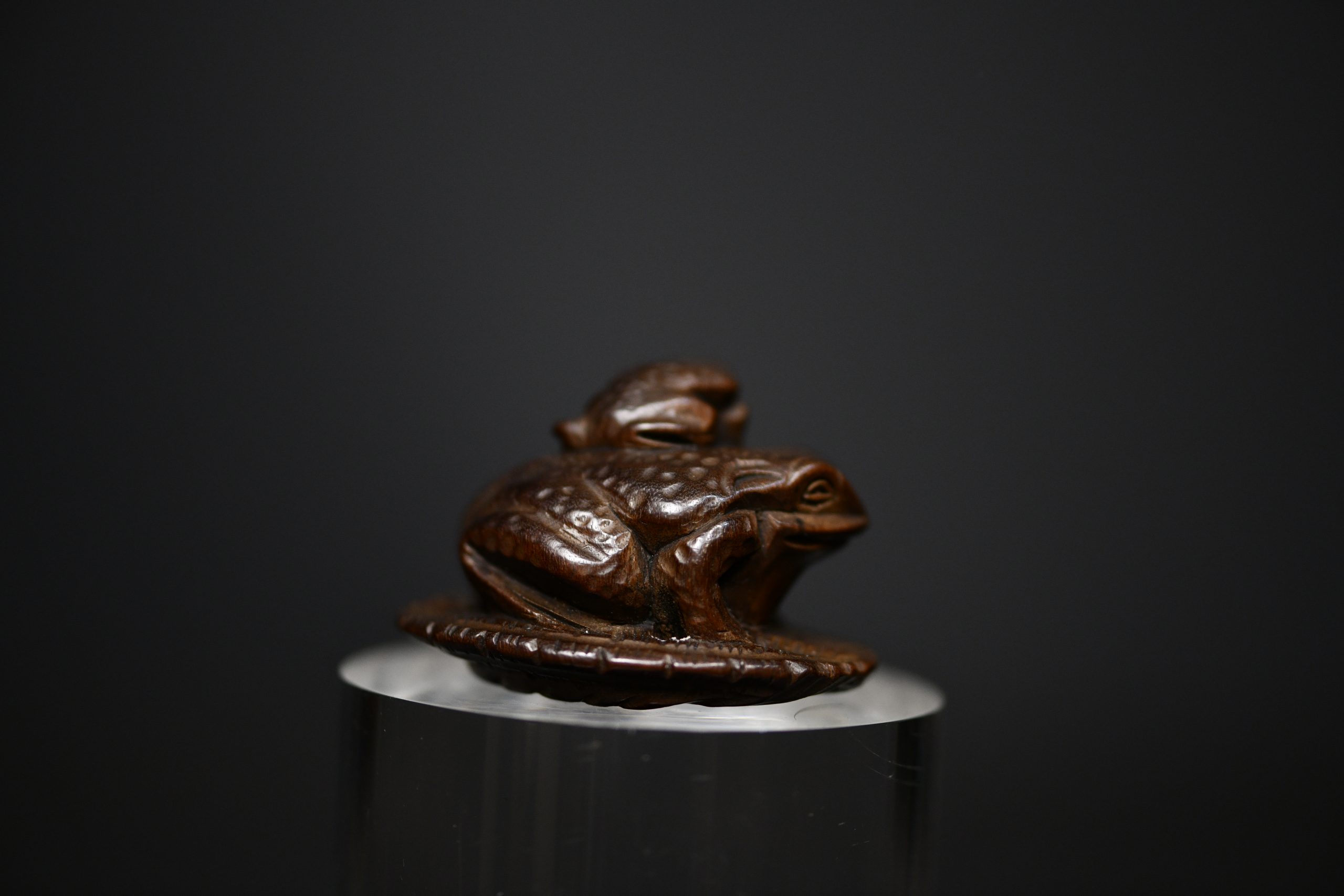2 frogs netsuke wood
