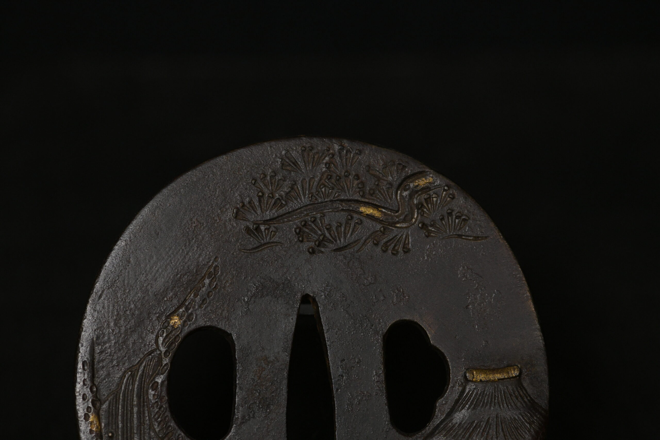 Marugata iron tsuba landscape