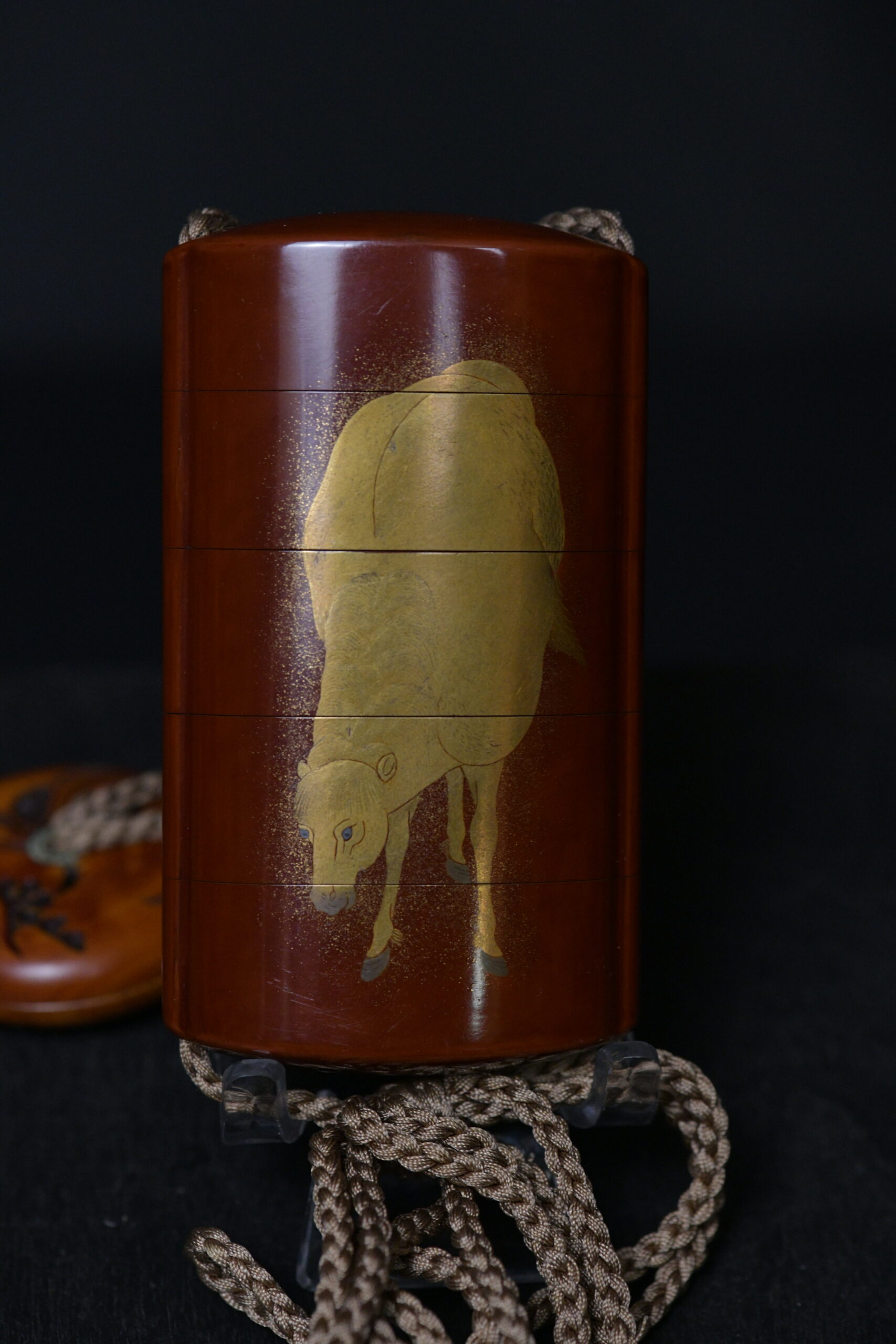 Inro Red lacquer horse