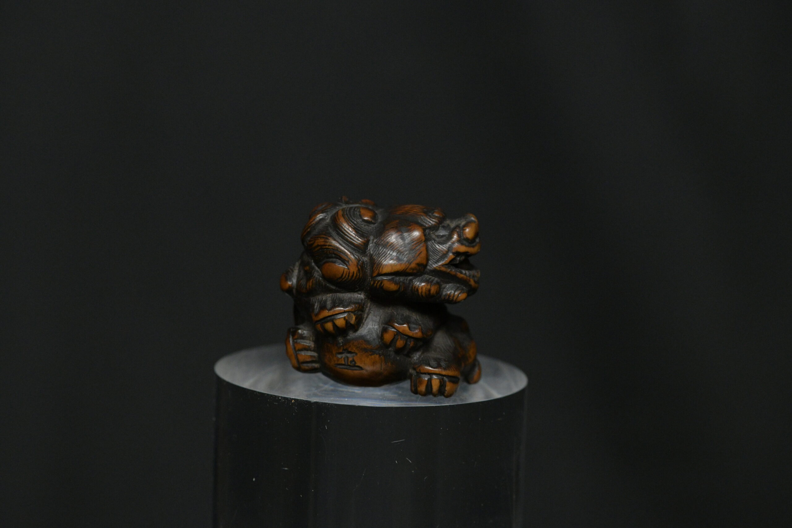 Netsuke Shishi dog wood