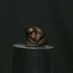 Netsuke monkey wood shibayama