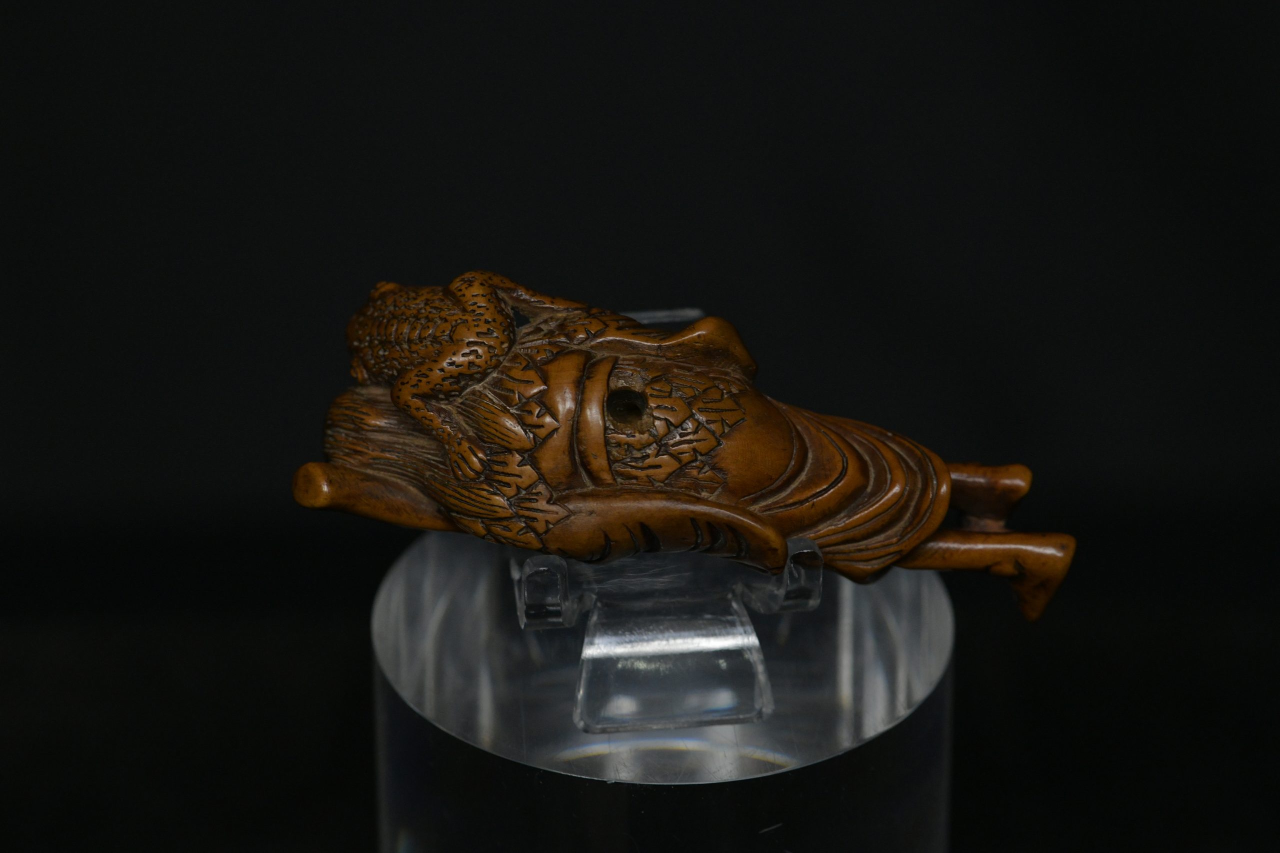 Netsuke sennin toad wood