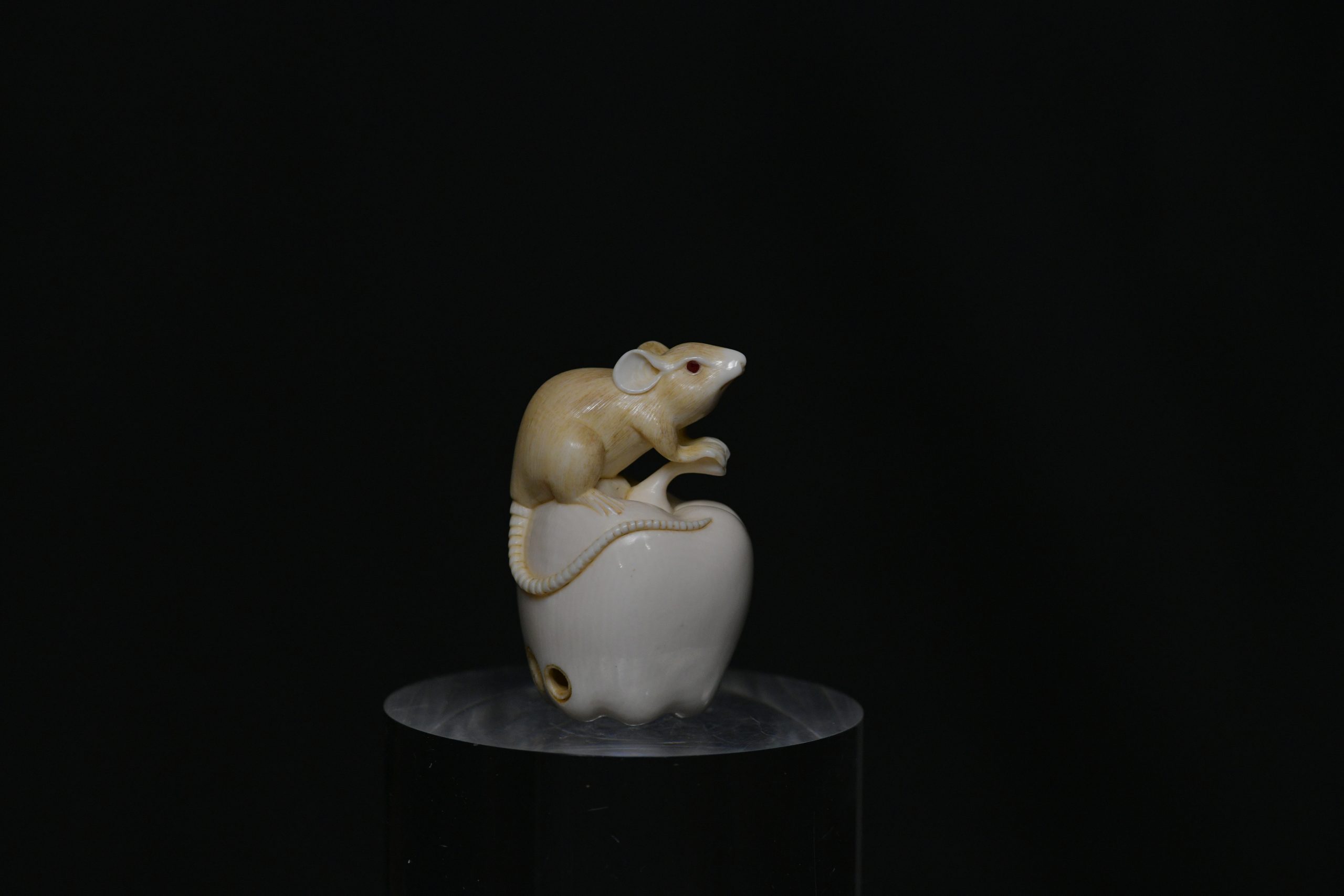 Netsuke rat and apple ivory