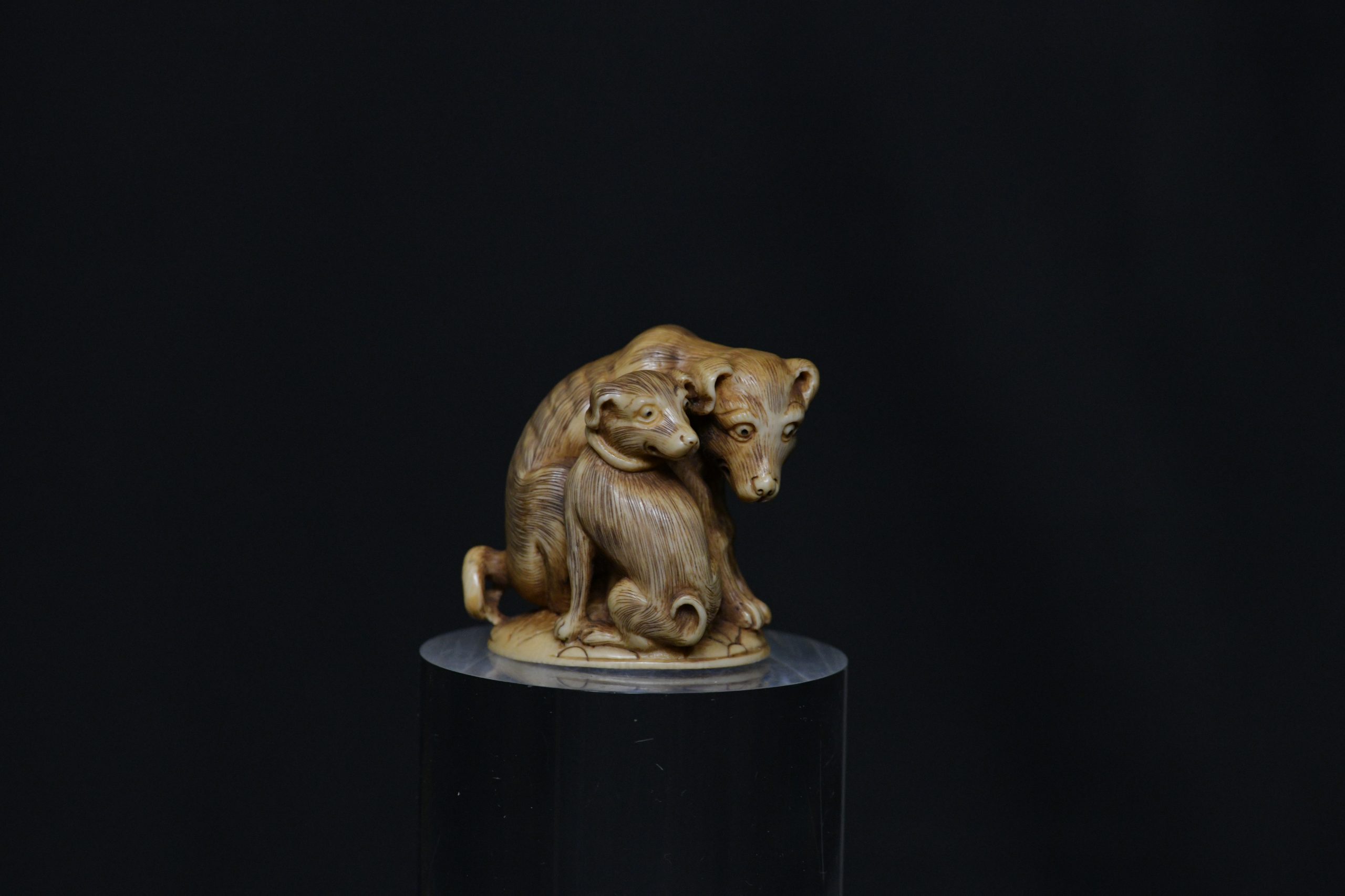 Okimono dog and puppy ivory