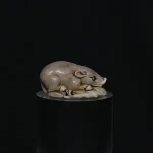 Netsuke sanglier couché en ivoire