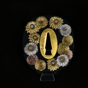 Shakudō Maru-gata Tsuba Chrysant