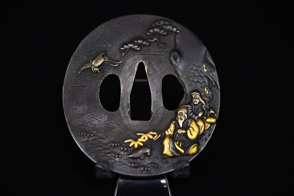 Marugata shakudo folklore tsuba